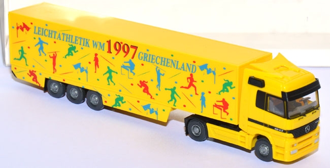 Mercedes-Benz Actros 1843 Koffersattelzug Leichtathletik WM 1997 Griechenland gelb