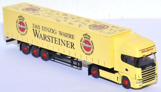 Scania 144 L Gardinenplanensattelzug Warsteiner / FC Bayern München