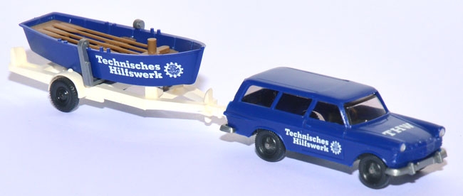 Opel Rekord 61 Caravan + Bootsanhänger mit Ruderboot THW