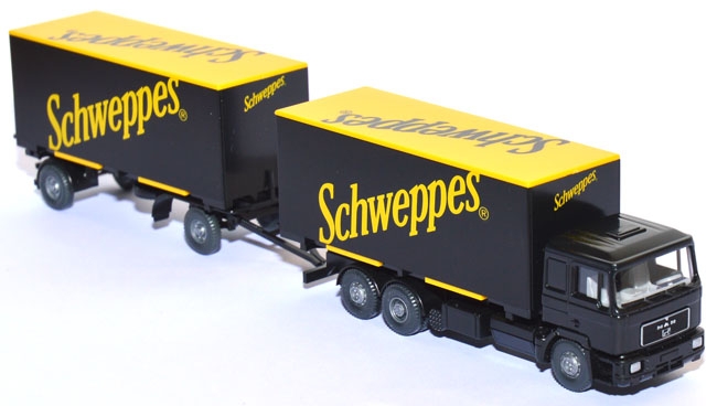 MAN F 90 Wechselkofferlastzug Schweppes schwarz