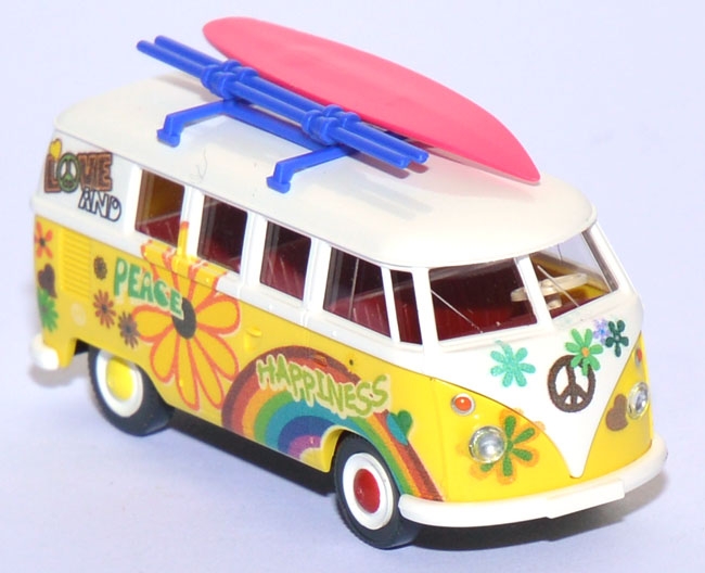 VW T1 Bus Flower Power mit Surfbrett