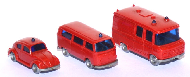 Set Feuerwehr VW Käfer 1300 / VW T2 / MB 406 RTW 1:160