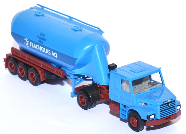 Scania T142 m Eutersilo-​Sattelzug Flachglas AG blau