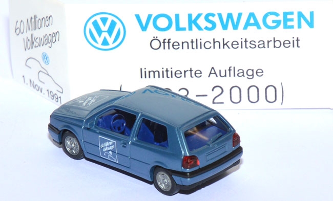 VW Golf 3 2türig - 60 Millionen Volkswagen stahlblaumetallic