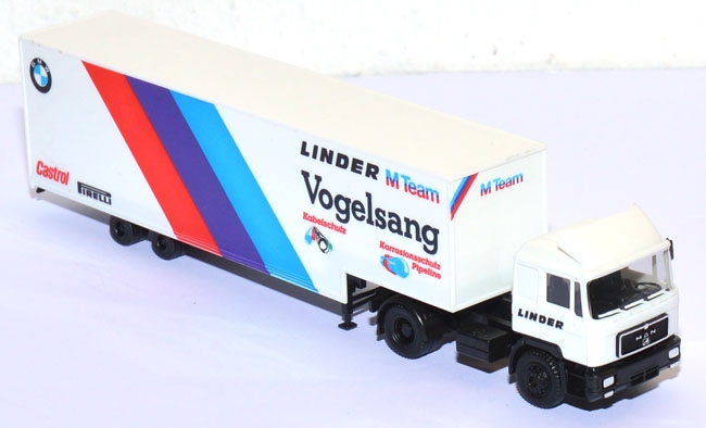 MAN F90 Jumbo-​​Koffersattelzug Renntransporter BMW / Vogelsang