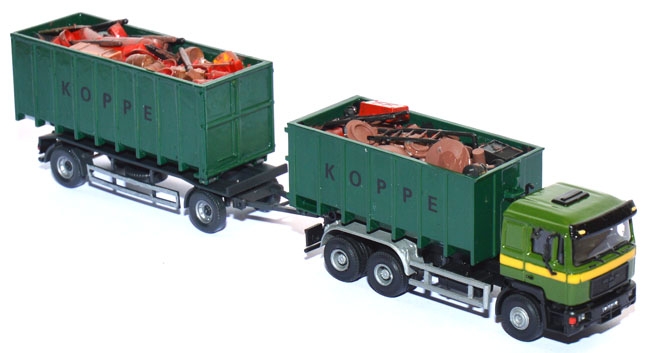 MAN F2000 Abrollcontainer-LKW Meiller mit Anhänger Schrottladung Koppe