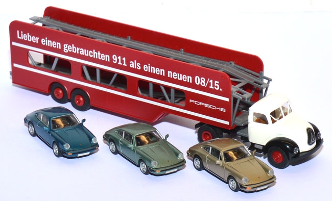 Magirus Mercur Autotransporter Porsche  mit Ladegut 3 PKW Porsche