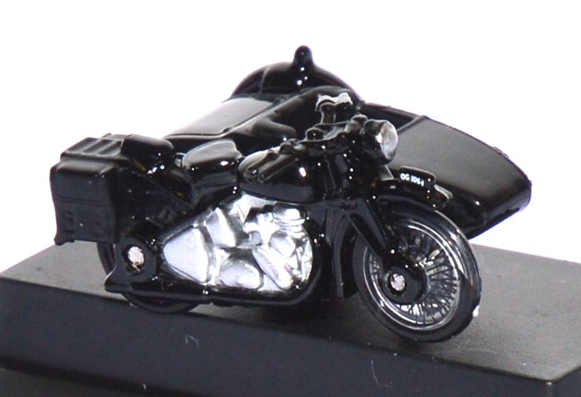 Motorrad mit Seitenwagen Polizei schwarz 1:76