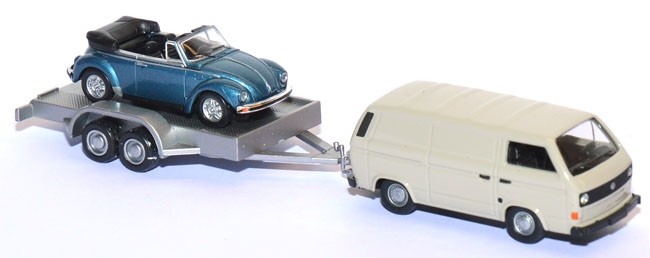 VW T3 Kasten mit VW Käfer Cabrio auf Anhänger
